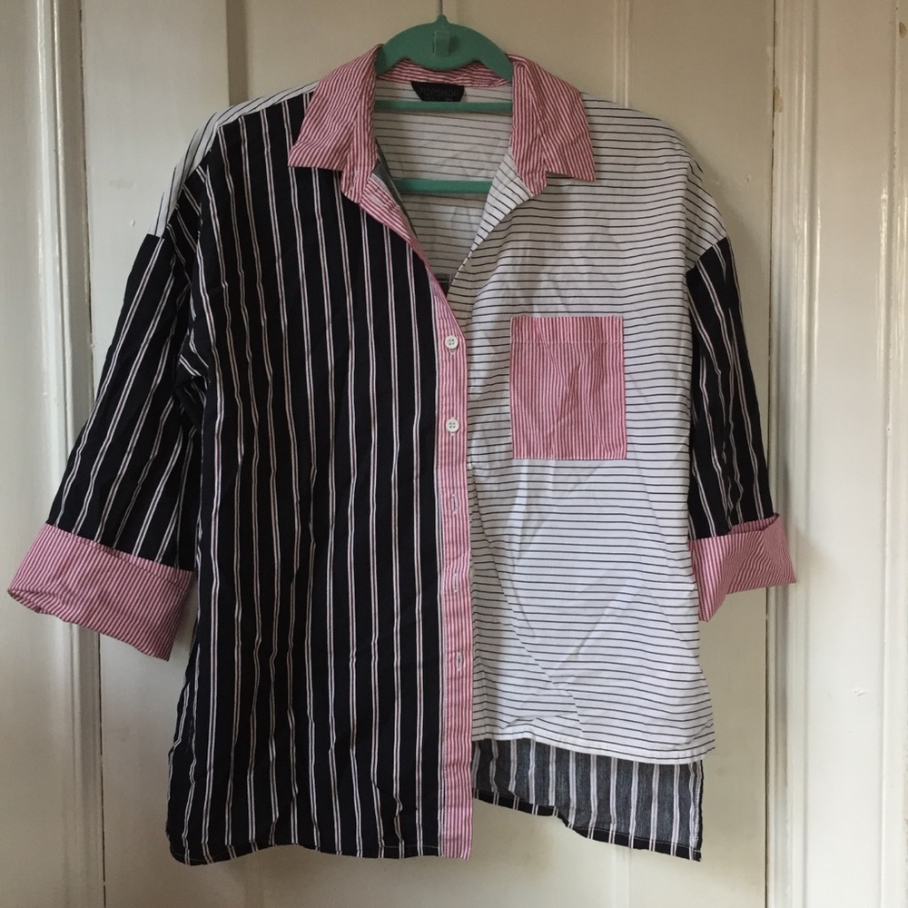 Topshop colorblock asymmetrical button up